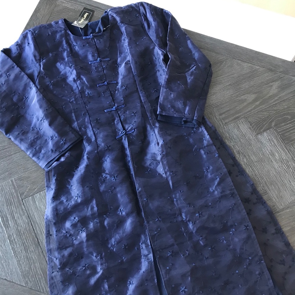 Navy Malaysian  Sheath Dress with organza overlay